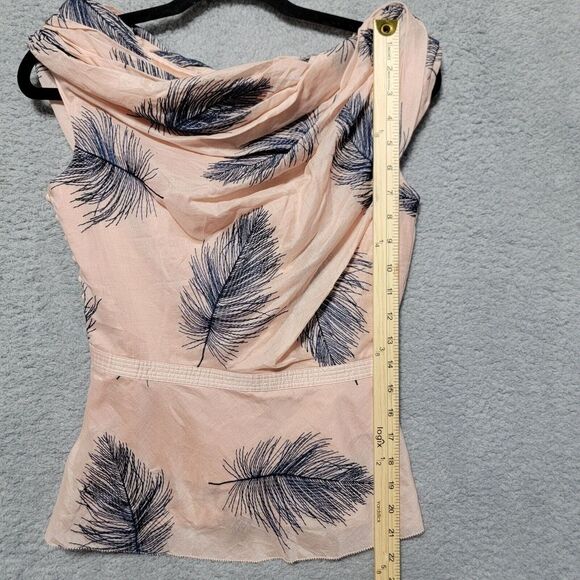 Byron Lars Beauty Mark Rare Soft Pink Navy Floral Leaf Top Sleeveless Size 2 NWT - Picture 2 of 6